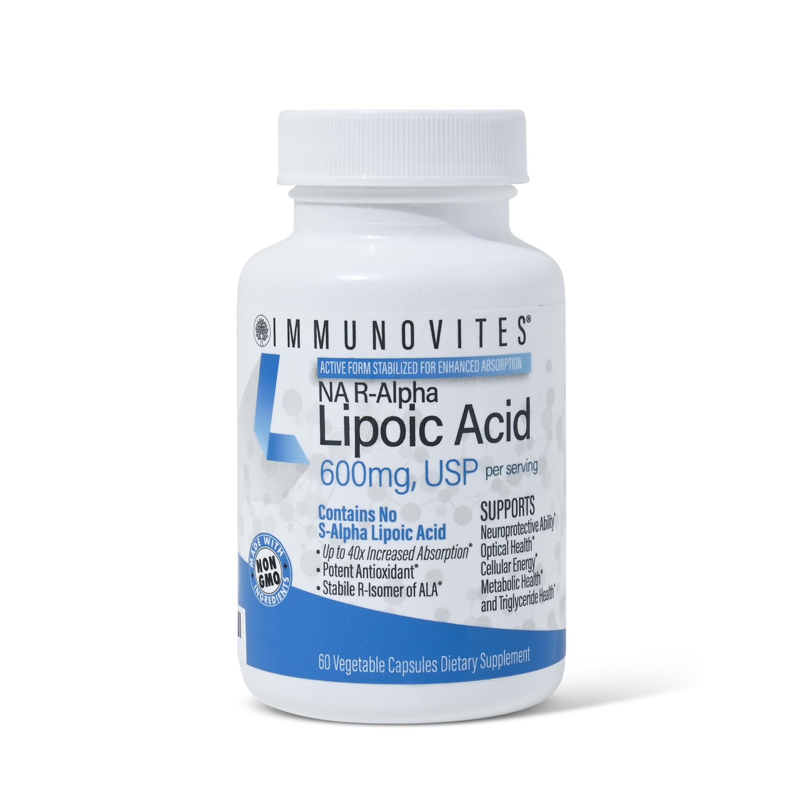 IMMUNOVITES Stabilized R-Alpha Lipoic Acid ((True)) 600mg per Serving [[High Potency & up to 40x Increased Absorption]]