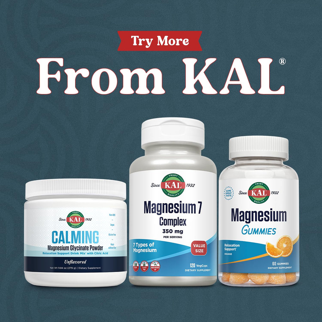 KAL Magnesium Complex 7 - Total Complex with Magnesium Glycinate, Citrate, Malate and More - Relaxation and Whole Body Support Supplements - Vegan, 60-Day Guarantee - 60 Servings - 120 VegCaps KAL buy supplements Au
