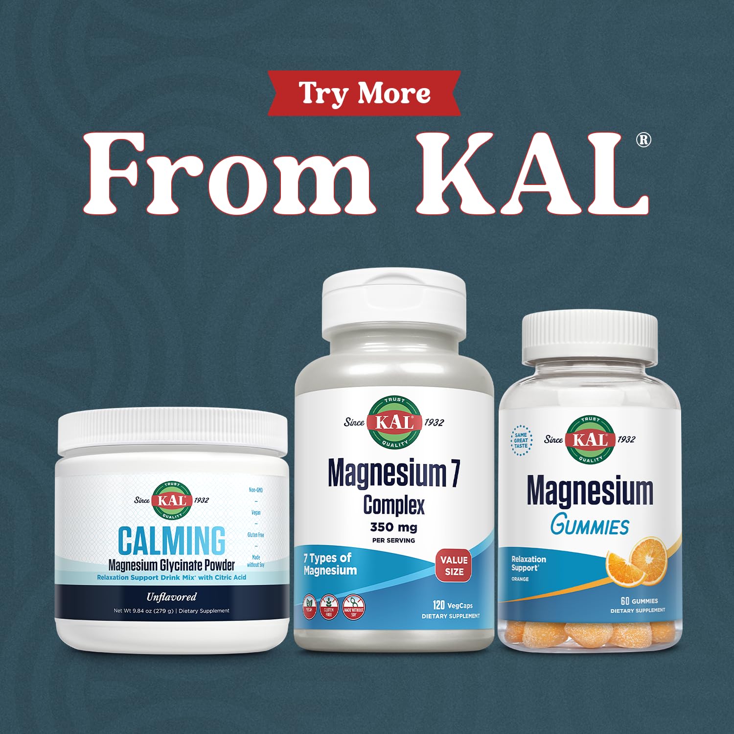 KAL Magnesium Complex 7 - Total Complex with Magnesium Glycinate, Citrate, Malate and More - Relaxation and Whole Body Support Supplements - Vegan, 60-Day Guarantee - 60 Servings - 120 VegCaps KAL buy supplements Au