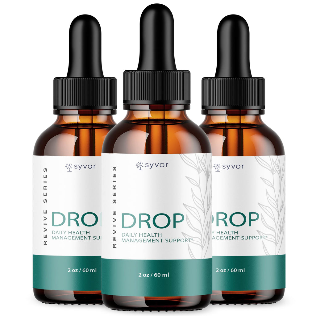 Three bottles of Syvor Drop on a white background