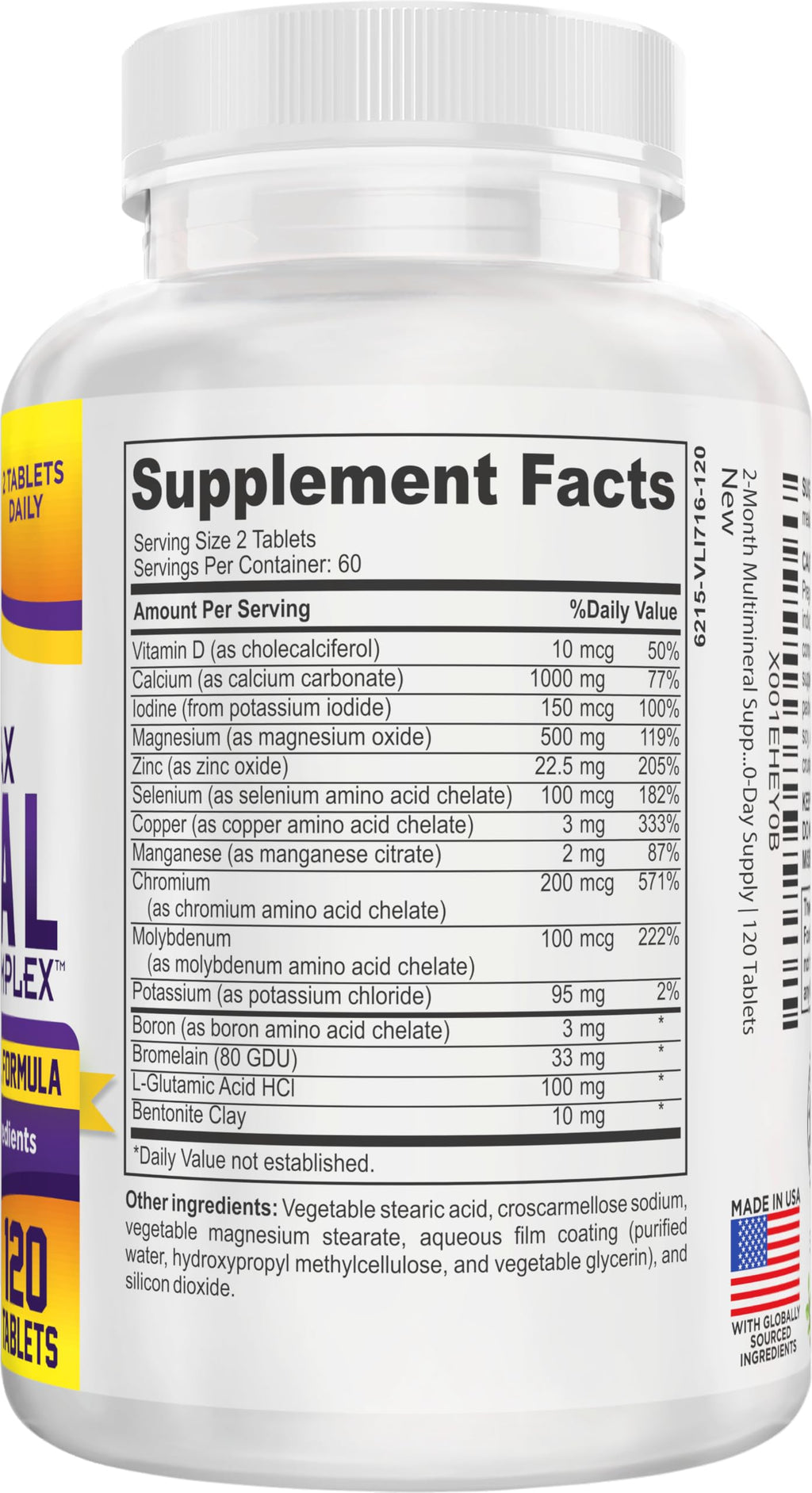2-Month Multimineral Supplement Support Iron-Free Formula | Daily Multiminerals | Multi-Mineral Supplements | Minerals Complex | 60-Day Bulk Supply | 120 Tablets