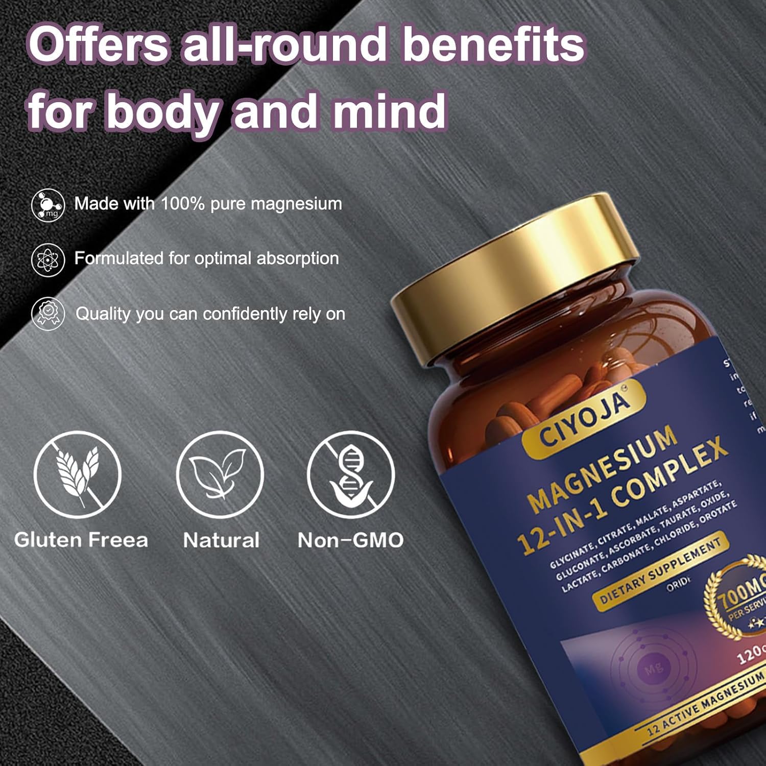 12 in 1 Magnesium Complex 700mg: Magnesium Supplement with Glycinate, Citrate, Malate, Taurate, High Absorption Magnesium for Sleep, Muscle Recovery, Nerve & Heart Support, Vegan, 120 Capsules CIYOJA buy supplements Au