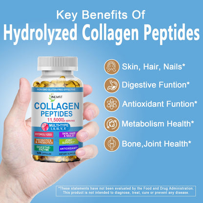 Collagen Peptides Softgels, Multi Collagen Peptide w/ Glucosamine Chondroitin MSM Biotin, Hydrolyzed Collagen Peptides Complex for Women Supports Skin Hair