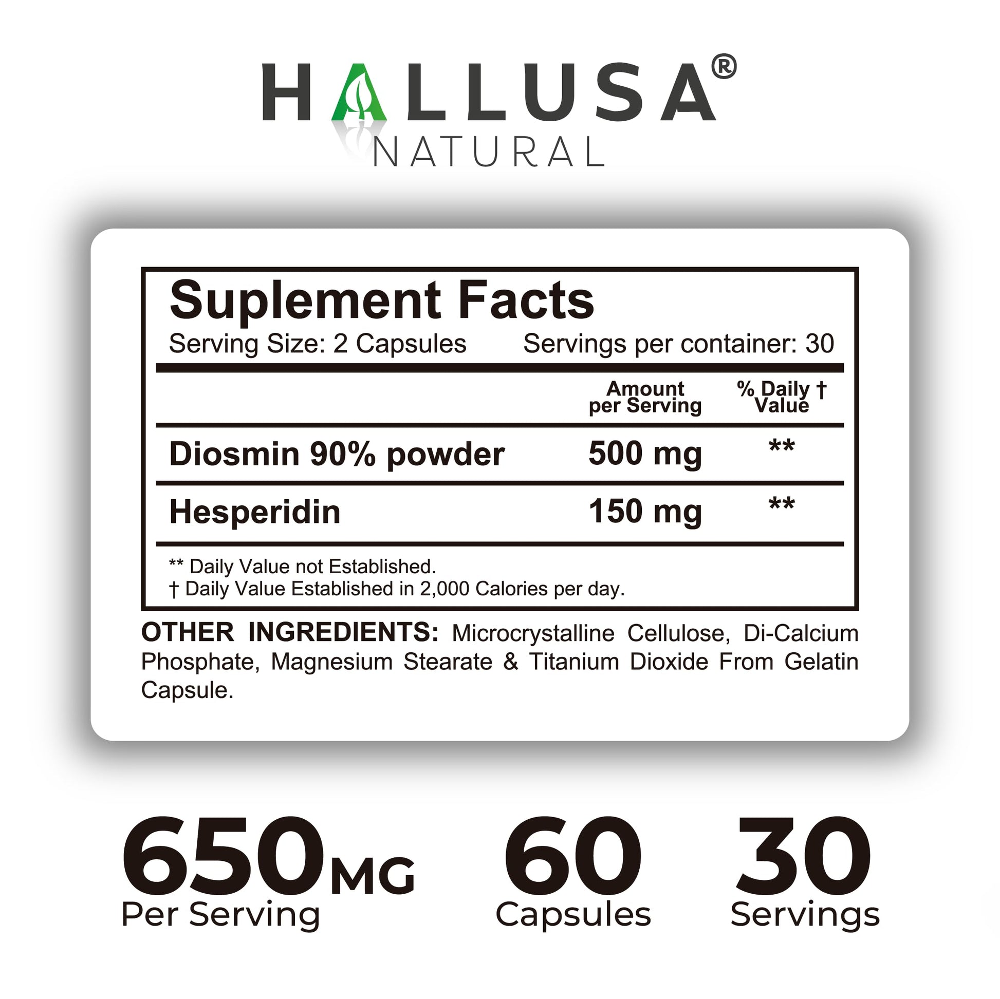 Hallosmine Ultra 650mg Diosmin Hesperidin, 60 Capsules + FREE Leg Cream with Diosmin, Hesperidin & Horse Chestnut, 4 oz | Blood Circulation & Vein Support Supplement, GMO Free, Gluten Free Hallusa NaturalBuy Supplements Australia