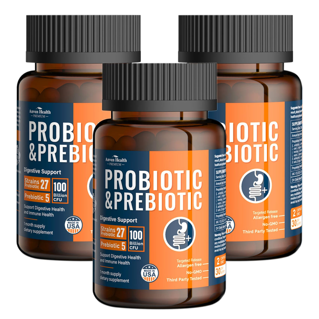Anven Health 100 Billion Probiotics for Men and Women 27 Strains 5 Organic Prebiotics for Gut Digestive & Immune Health, Supports Diarrhea Gas Bloating