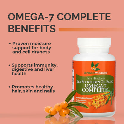 SeabuckWonders Organic Sea Buckthorn Oil Omega-7 Complete,120 Softgels, 60 Day Supply, with Omega 3, 6 & 9, Supports Hair