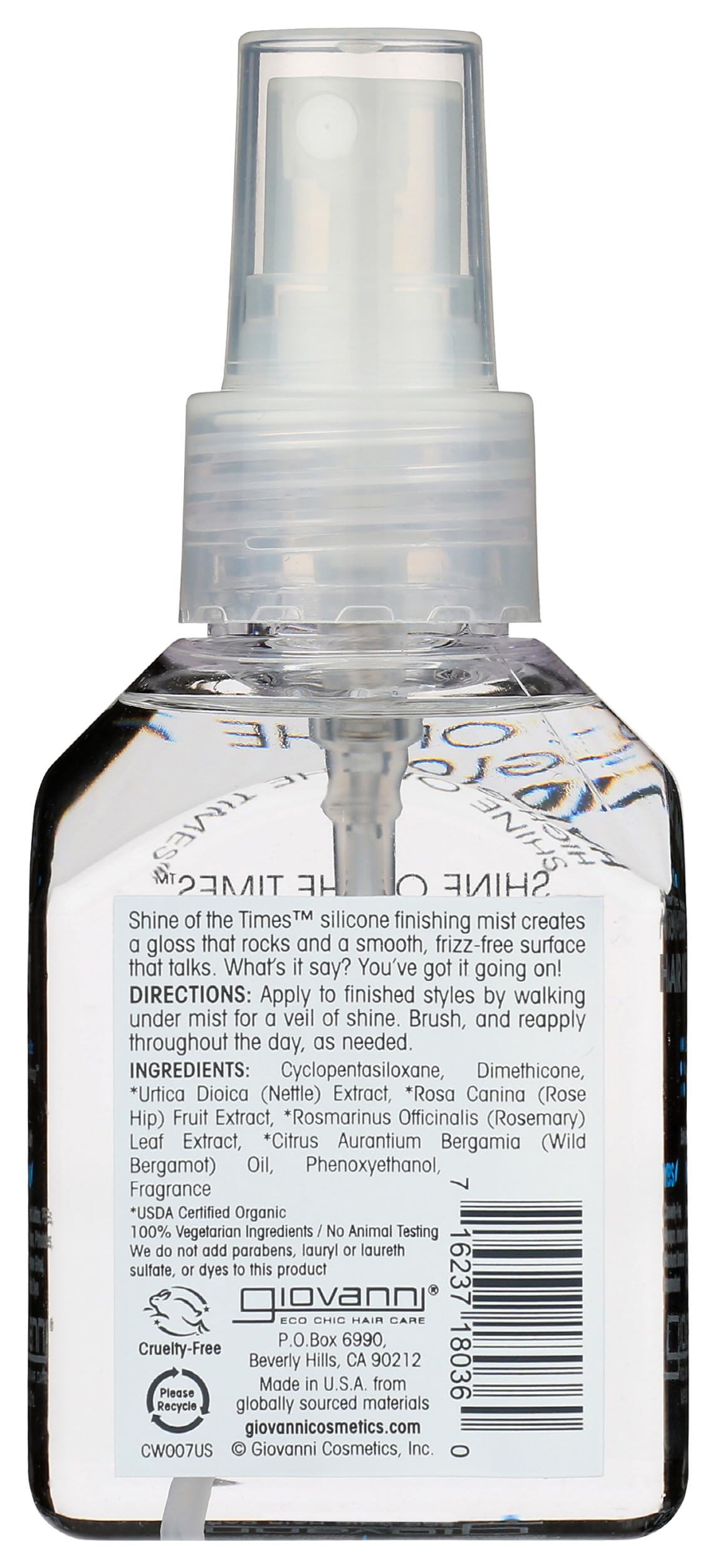 GIOVANNI Shine of the Times Finishing High-Gloss Hair Mist - Anti Frizz Hair Products, Color Safe, Salon Quality, Cruelty-Free, No Parabens, Infused with Natural Botanical Ingredients - 4.3 oz GIOVANNIBuy Supplements Australia