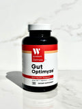 Supplement bottle labeled 'Gut Optimize' by Wisdom Wellness on a white background