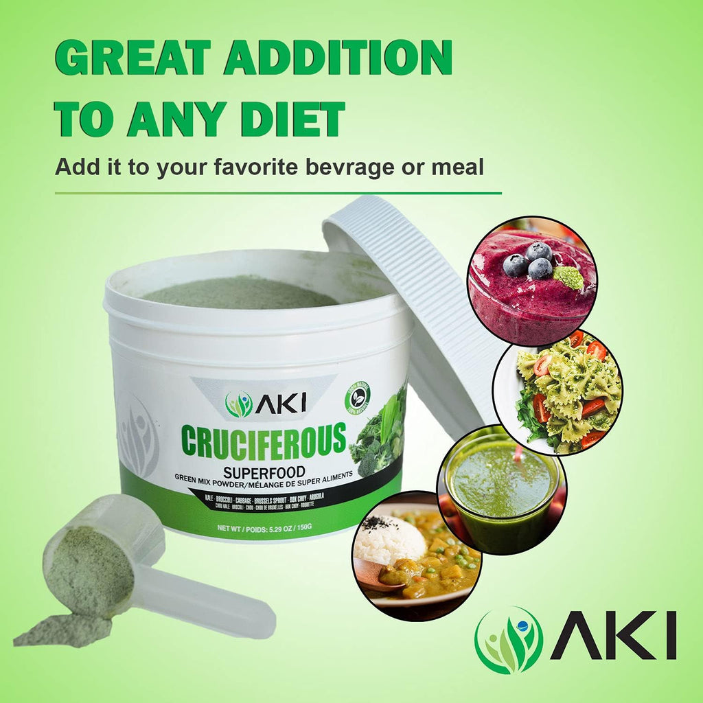 AKI Cruciferous Superfood Green Mix Powder - Made from Kale, Broccoli, Brussels Sprouts, Cabbage - Packed with Essential Phytonutrients & Vitamins ((5.3oz/150g)) AKI ORGANICBuy Supplements Australia