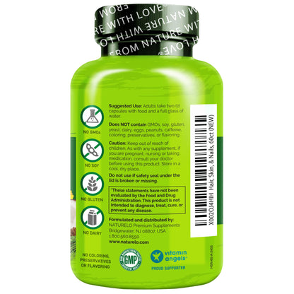 NATURELO Hair, Skin and Nails Vitamins - 5000 mcg Biotin, Collagen, Natural Vitamin E - Supplement for Healthy Skin