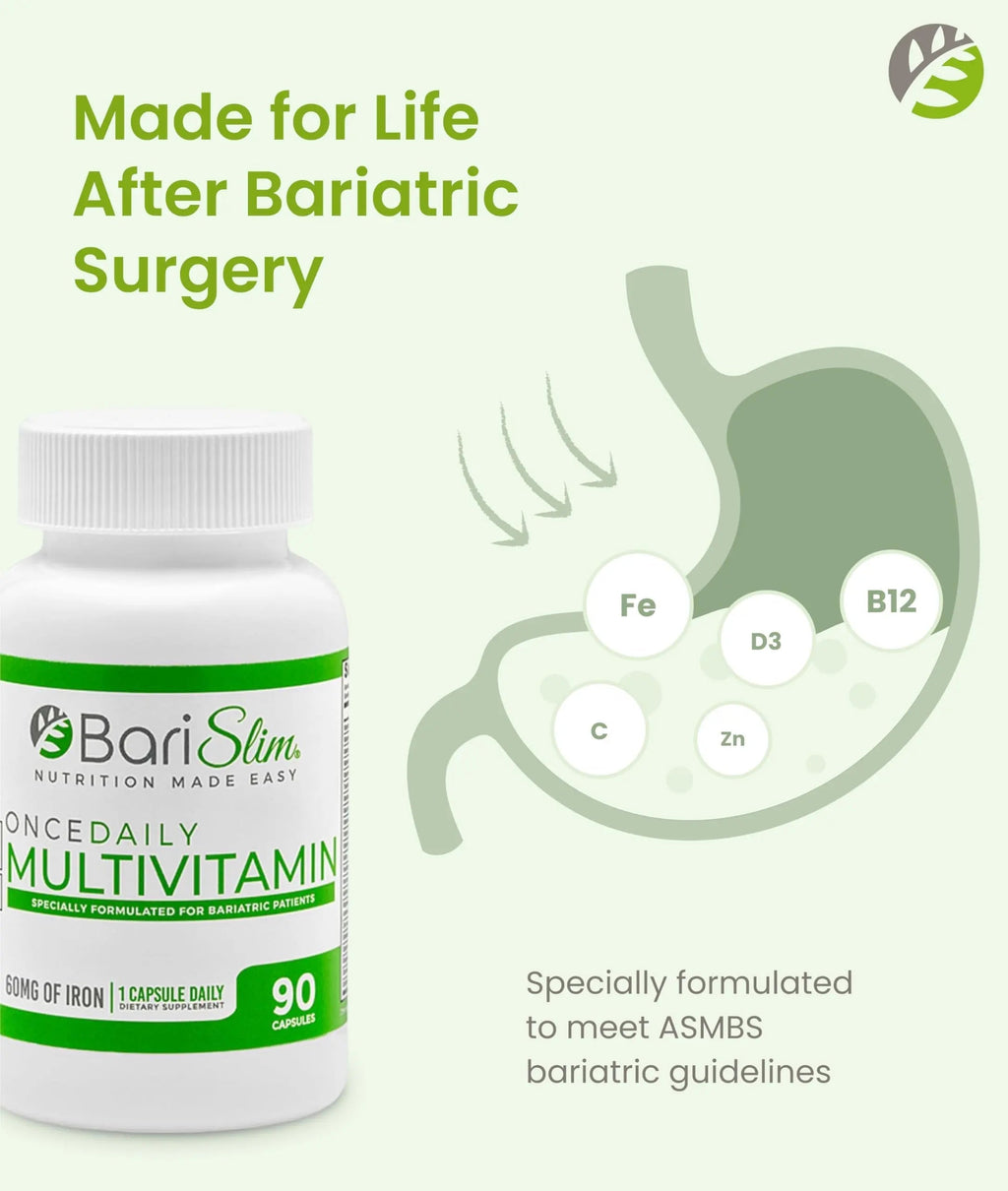 BariSlim Once Daily Bariatric Multivitamin Capsule - 60mg of Iron - Bariatric Vitamin & Supplement for Post WLS Surgery Including Gastric Bypass BariSlim