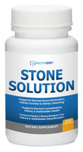 Supplement bottle labeled 'Stone Solution' by Healthy Kidney on a white background