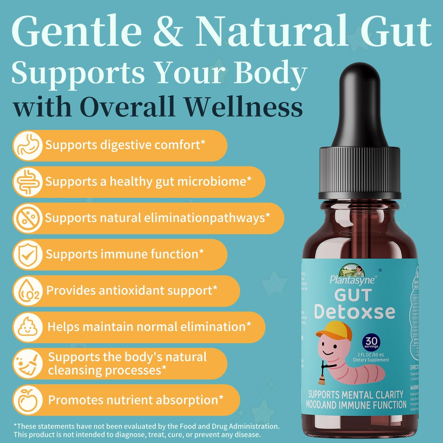 Plantasyne Herbal Gut Cleanse Drops with Black Walnut Hull & Barberry Root | Gentle Liquid Detox for Gut & Colon Support | for Adults & Kids|30 Servings Plantasyne buy supplements Au