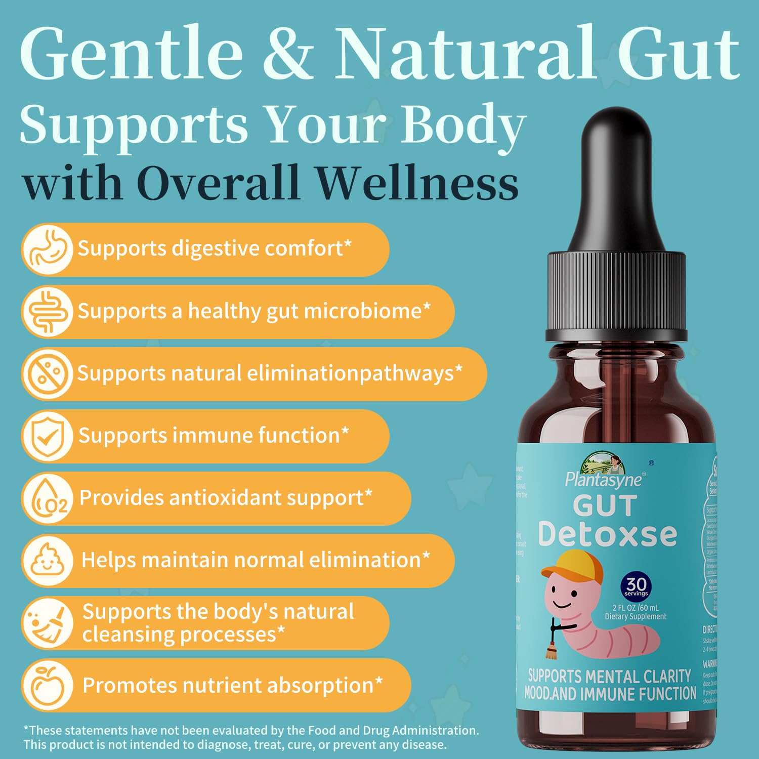 Plantasyne Herbal Gut Cleanse Drops with Black Walnut Hull & Barberry Root | Gentle Liquid Detox for Gut & Colon Support | for Adults & Kids|30 Servings Plantasyne buy supplements Au