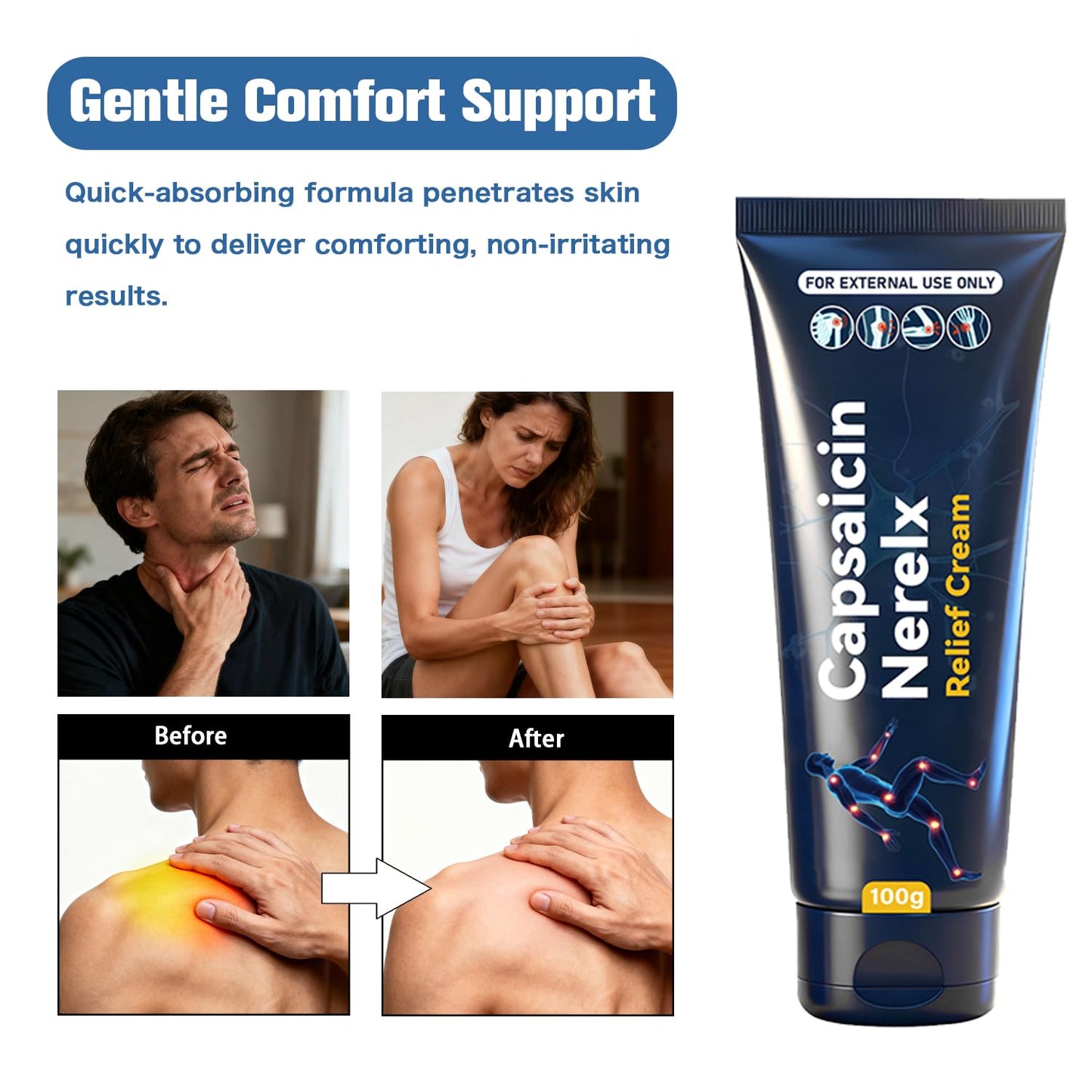 QYGCHUSIN Capsaicin Neuropathy Relief Cream with Arnica, Menthol, MSM & Glucosamine, Soothing Cream for Feet, Hands, Legs, Joints, Waist & Muscles, 100g,1pack QYGCHUSINBuy Supplements Australia