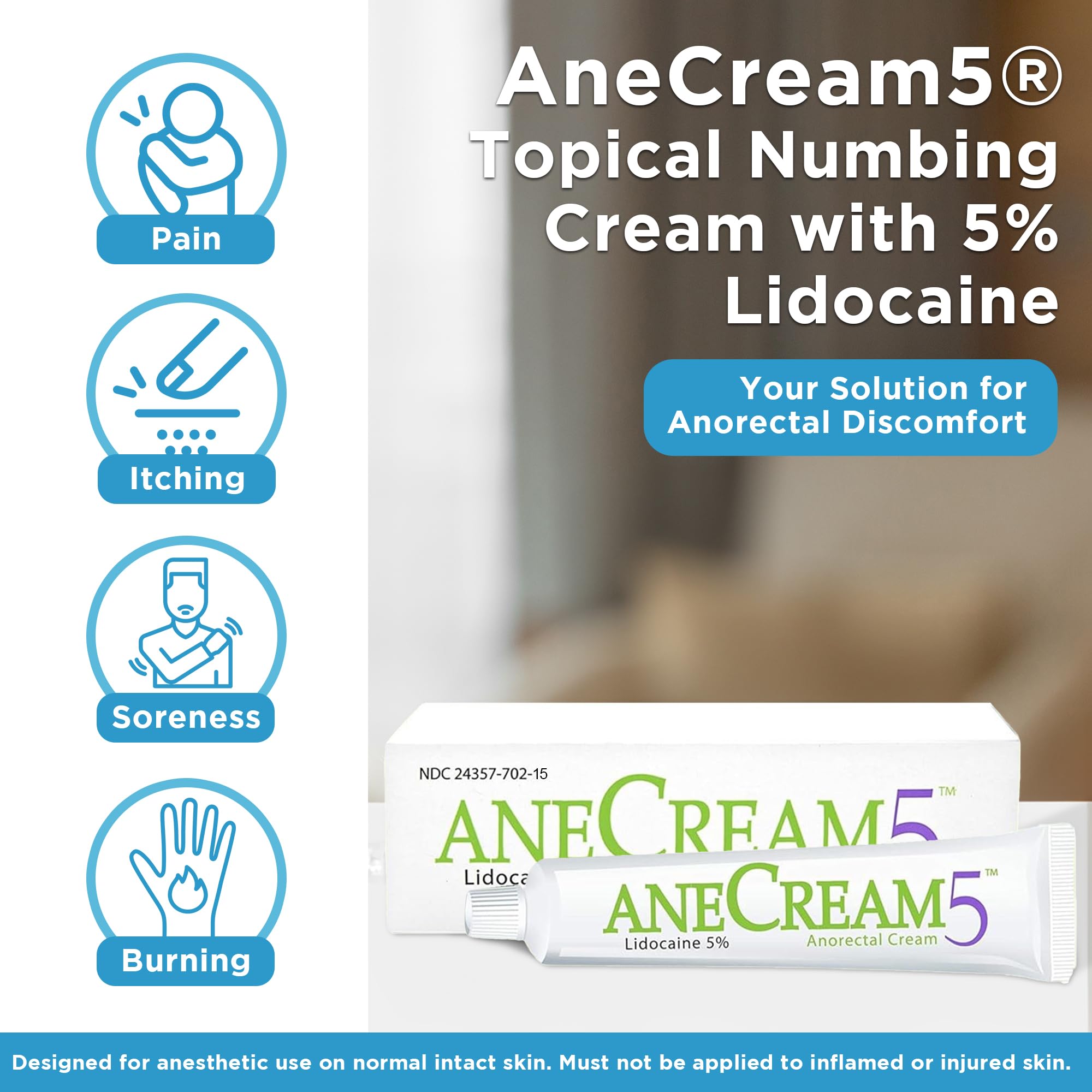 AneCream5-5% Lidocaine Numbing Cream - Maximum OTC Strength, Medical Grade Numbing Cream, Topical Anesthetic Lidocaine for Local & Anorectal Uses, Hemorrhoid Cream (0.5 oz/15 g) AneCreamBuy Supplements Australia