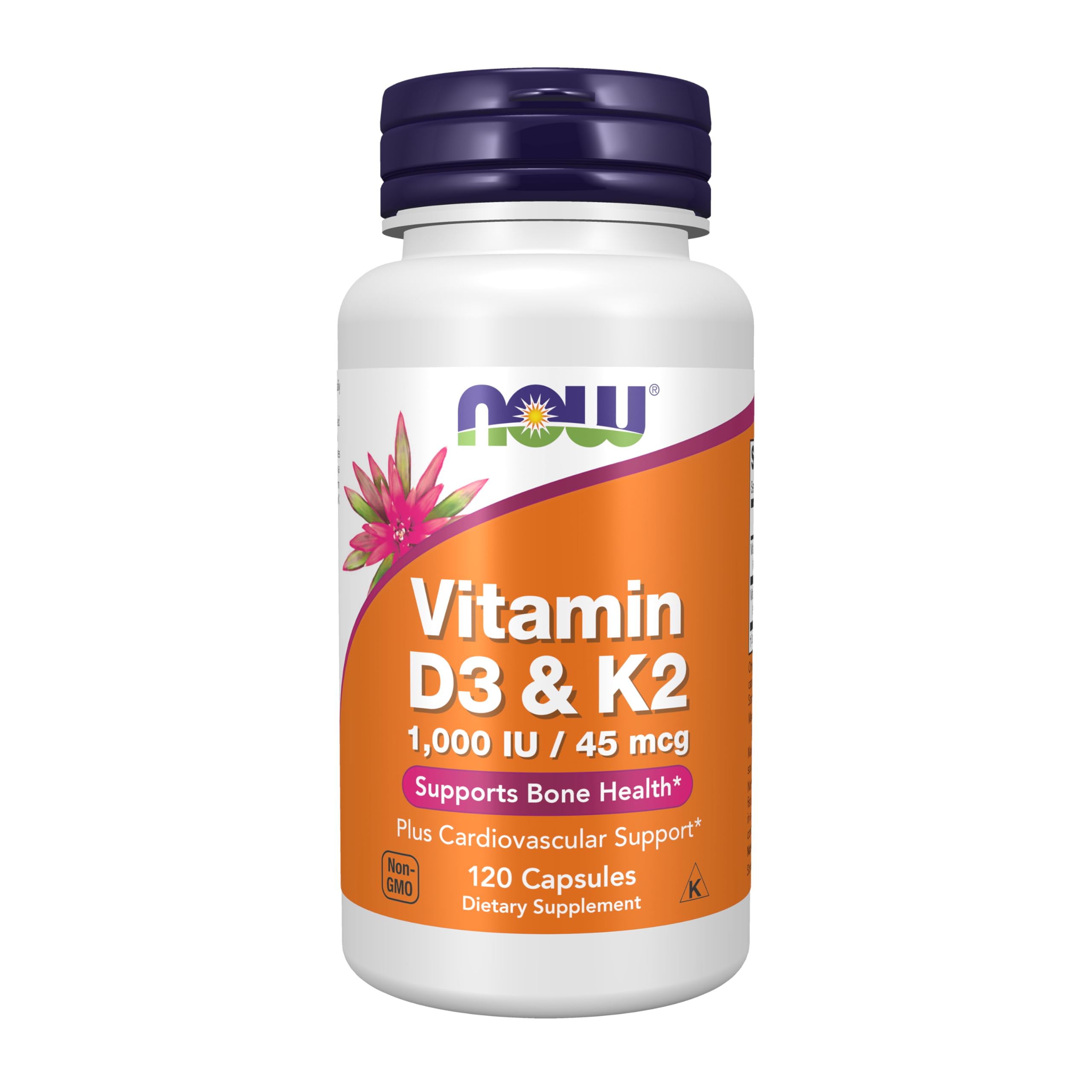 NOW Supplements, Vitamin D-3 & K-2, 1,000 IU/45 mcg,Plus Cardiovascular Support*, Supports Bone Health*, 120 veg Capsules NOW Foods buy supplements Au