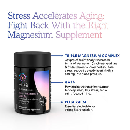 MitoQ Triple Magnesium Complex | Magnesium Glycinate, Taurinate, Oxide with GABA for Heart Health, Stress Management, & Deeper Sleep | High Absorption | 90 Capsules MitoQ buy supplements Au