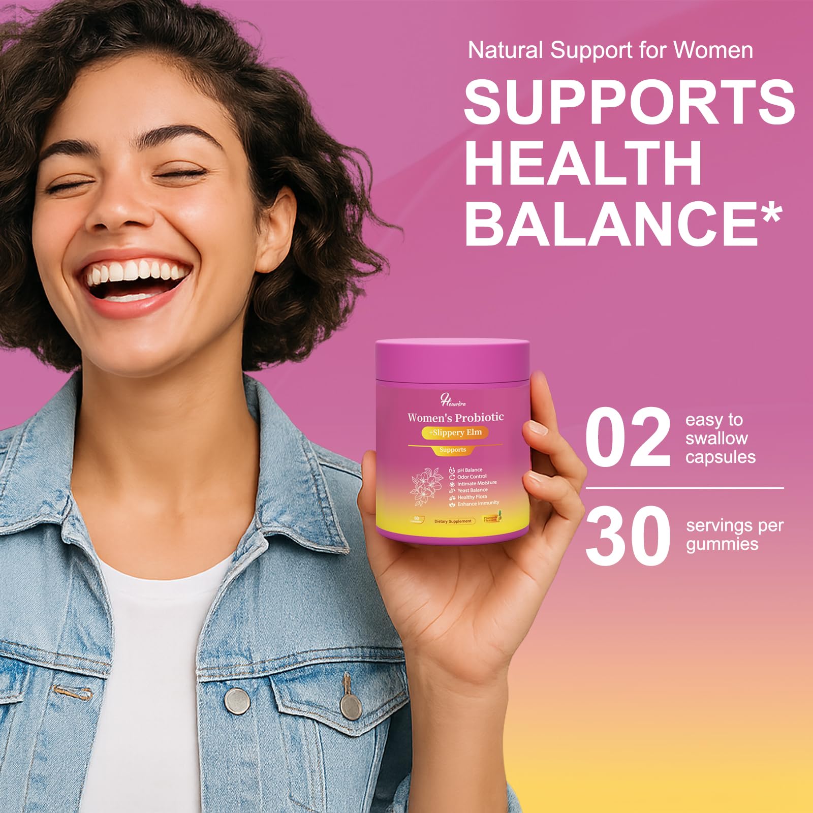 Her Juicy Women's Probiotic Gummies: Supports Women’s Wellness & pH Balance, Clean Vegan, Pineapple Flavor, Prebiotics & Lactobacillus Blend, with Slippery Elm, Gut Health & Immune Defense, 60 Gummies Heawdra buy supplements Au