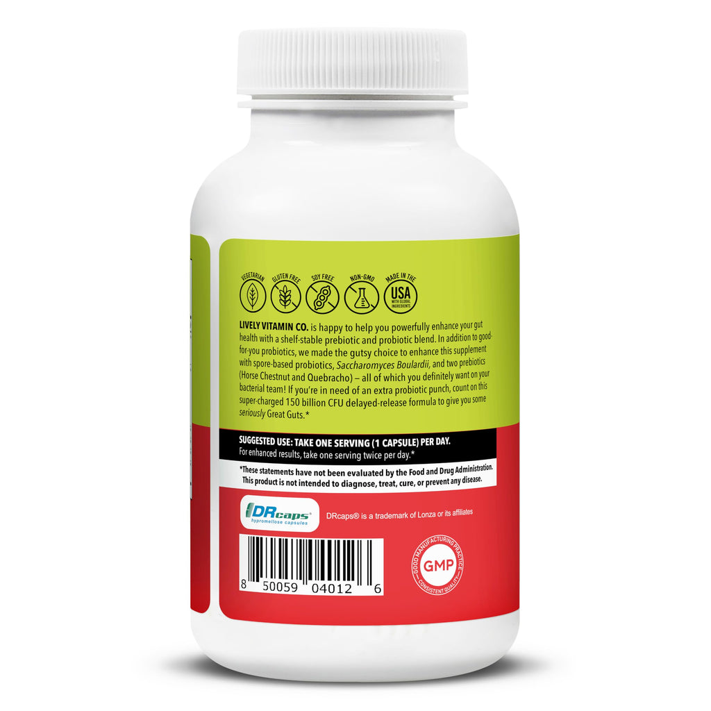 LIVELY VITAMIN CO. Great Guts Probiotic - 25 Billion CFU Probiotic - Balance Gut Microbiome, GI Tract, Inflammation, Indigestion, Reflux, Upset Stomach, & Diarrhea - 90 Caps LIVELY VITAMIN CO buy supplements Au