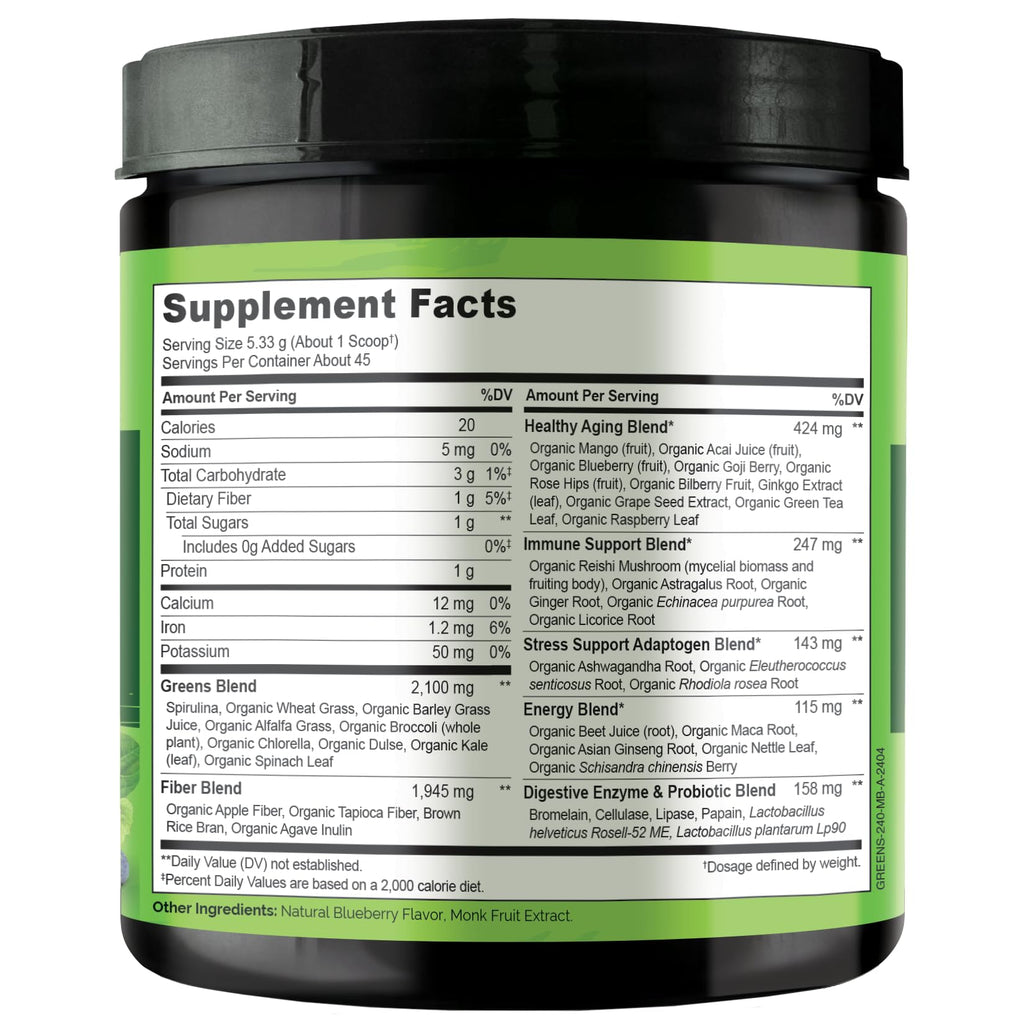 NATURELO Raw Greens Superfood Powder 240 Grams, Mixed Berry - Supports Energy, Immunity and Detox - Includes Spirulina, Wheat Grass and Organic Greens for Whole Food Nutrition