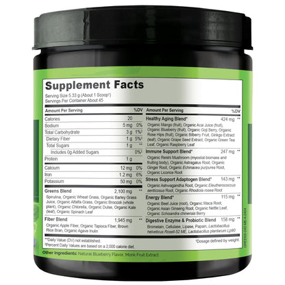 NATURELO Raw Greens Superfood Powder 240 Grams, Mixed Berry - Supports Energy, Immunity and Detox - Includes Spirulina, Wheat Grass and Organic Greens for Whole Food Nutrition