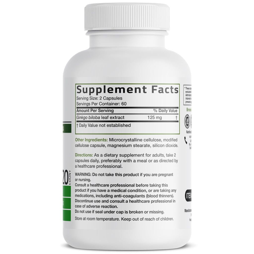 Bronson Ginkgo Biloba Extra Strength Supports Brain Function & Memory Support, 120 Vegetarian Capsules