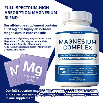 Magnesium Complex Supplement 8 Elemental - Magnesium Glycinate, Citrate, Malate, Oxide | Easy Absorption for Bones, Muscle, Energy, Vegan, Non-GMO 90 Capsules (1pc) OFHOFH buy supplements Au