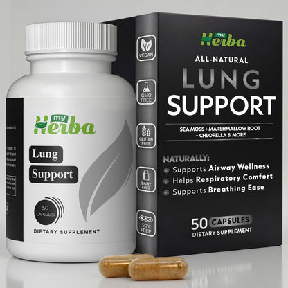 MyHerba Lung Support Supplement - Vegan Formula with Marshmallow Root, Chlorella, Ginkgo Biloba Leaf, Irish Sea Moss & PAU D’Arco - Deep Lung Cleanse, Detox and Immune Support for Adults, 50 Capsules MyHerbaBuy Supplements Australia