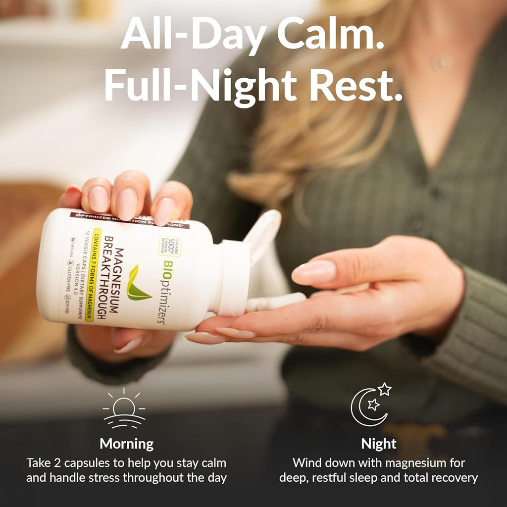 BIOptimizers Magnesium Breakthrough Supplement with 500mg - 7 Forms of Magnesium: Glycinate, Malate, Citrate, and More - Natural Support for Sleep and Cognitive Function -60 Capsules- Calming Vitamins BIOptimizersBuy Supplements Australia