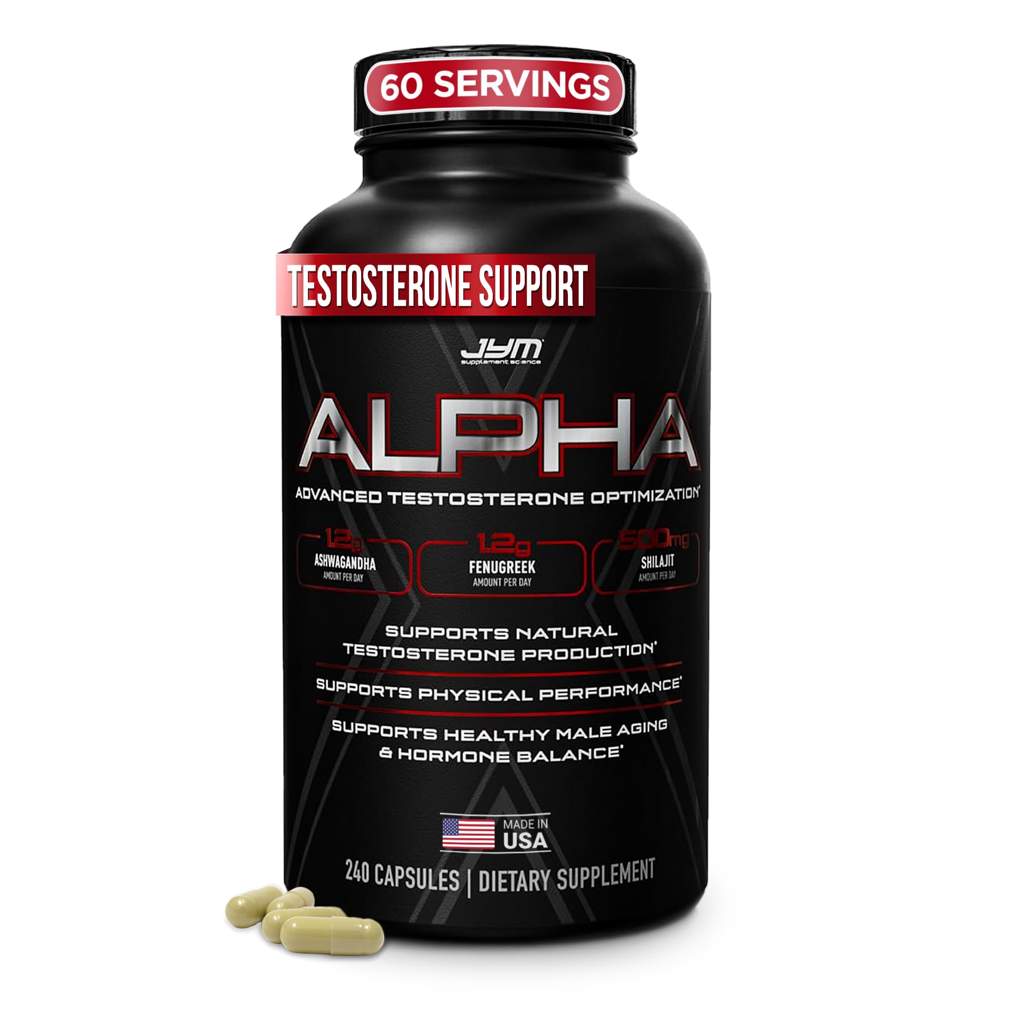 Alpha JYM X Advanced Booster - Vitality, Optimization, , Ashwagandha, Boron, , Fenugreek, Eurycoma, Damiana, Quercetin, DIM, JYM Supplemental Science (240 Capsules)