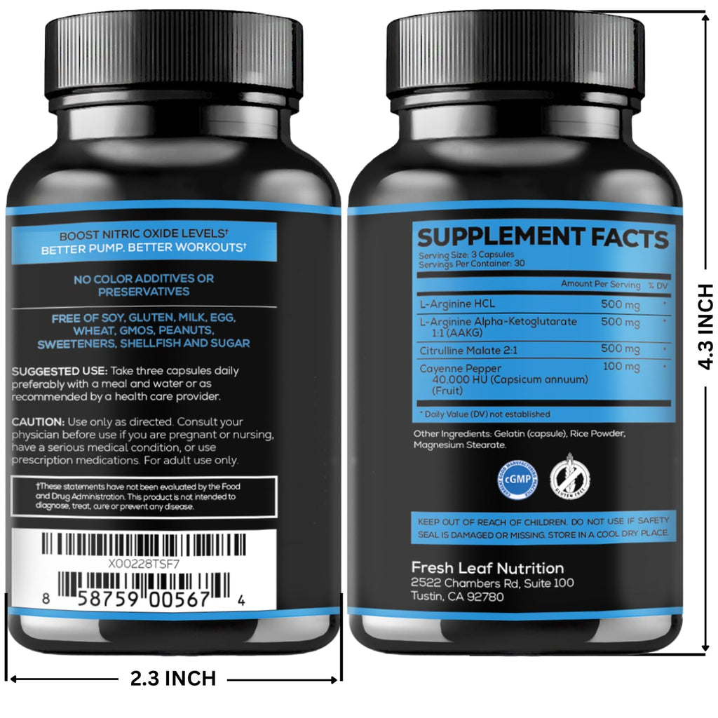 L Arginine Capsules with L-Citrulline 1500mg - Nitric Oxide Booster for Stamina, Muscle, Energy & Vascularity - L-Arginine and Essential Amino Supplement for Extra Strength