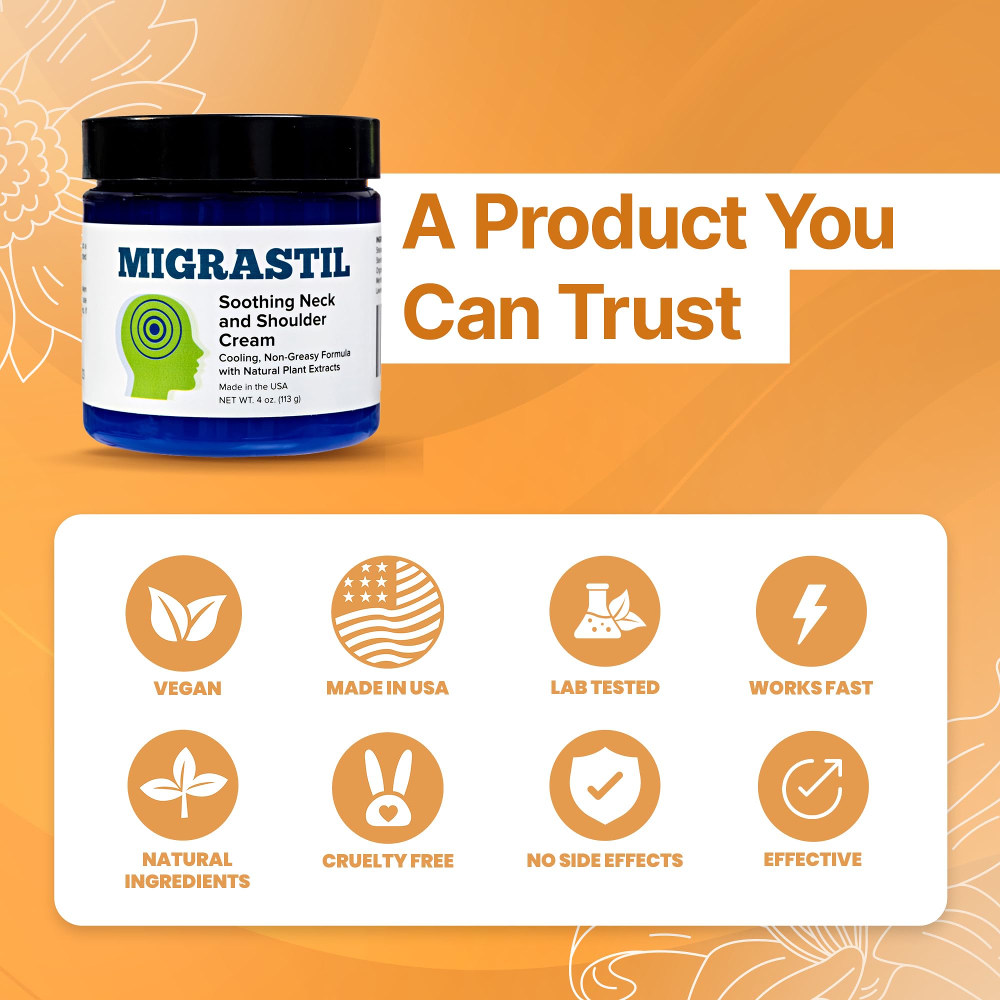 Basic Vigor Migrastil Neck & Shoulder Cream. Cooling Comfort for Migraines, Tech Neck & Tension. (4 oz.) Made in The USA. Basic VigorBuy Supplements Australia