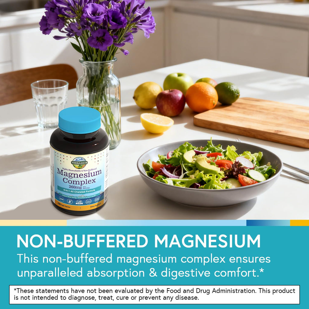Terranics Magnesium Complex, 6-in-1, High Absorption, Glycinate, Citrate, Aspartate, Gluconate, Calmness, Heart, Bone, 240 Capsules, Non-Buffered Terranics buy supplements Au