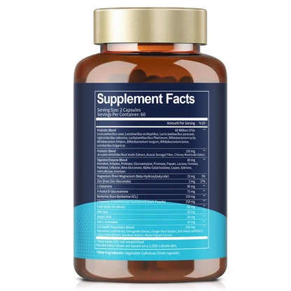 14-in-1 Gut Health with Probiotics, Prebiotics, Postbiotics & Digestive Enzymes for Women & Men, 60 Billion CFU Probiotics for Digestion, Strong Immunity,