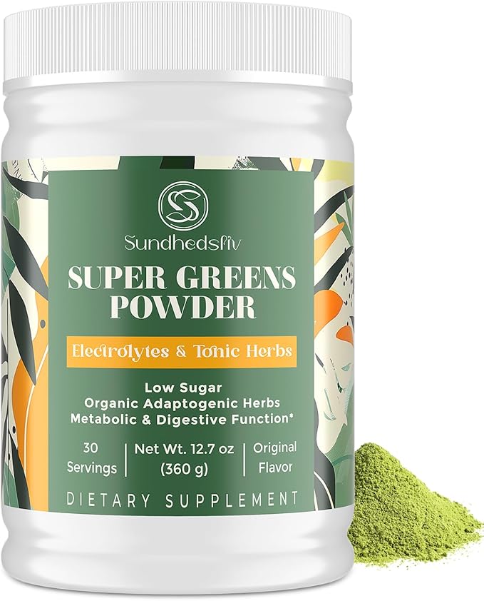 Super Greens Powder Superfood + Electrolytes & Tonic Herbs | Organic Greens, Shilajit, Adaptogens, Antioxidants, Preobiotic & Probiotic & Postbiotic| for Energy, Gut & Immune| Unflavored - 30 Servings Sundhedsliv buy supplements Au