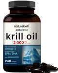NatureBell Antarctic Krill Oil 2000mg Supplement, 240 Softgels, 3X Strength Natural Source of Omega-3s, EPA 240mg + DHA 160mg + Astaxanthin 800mcg