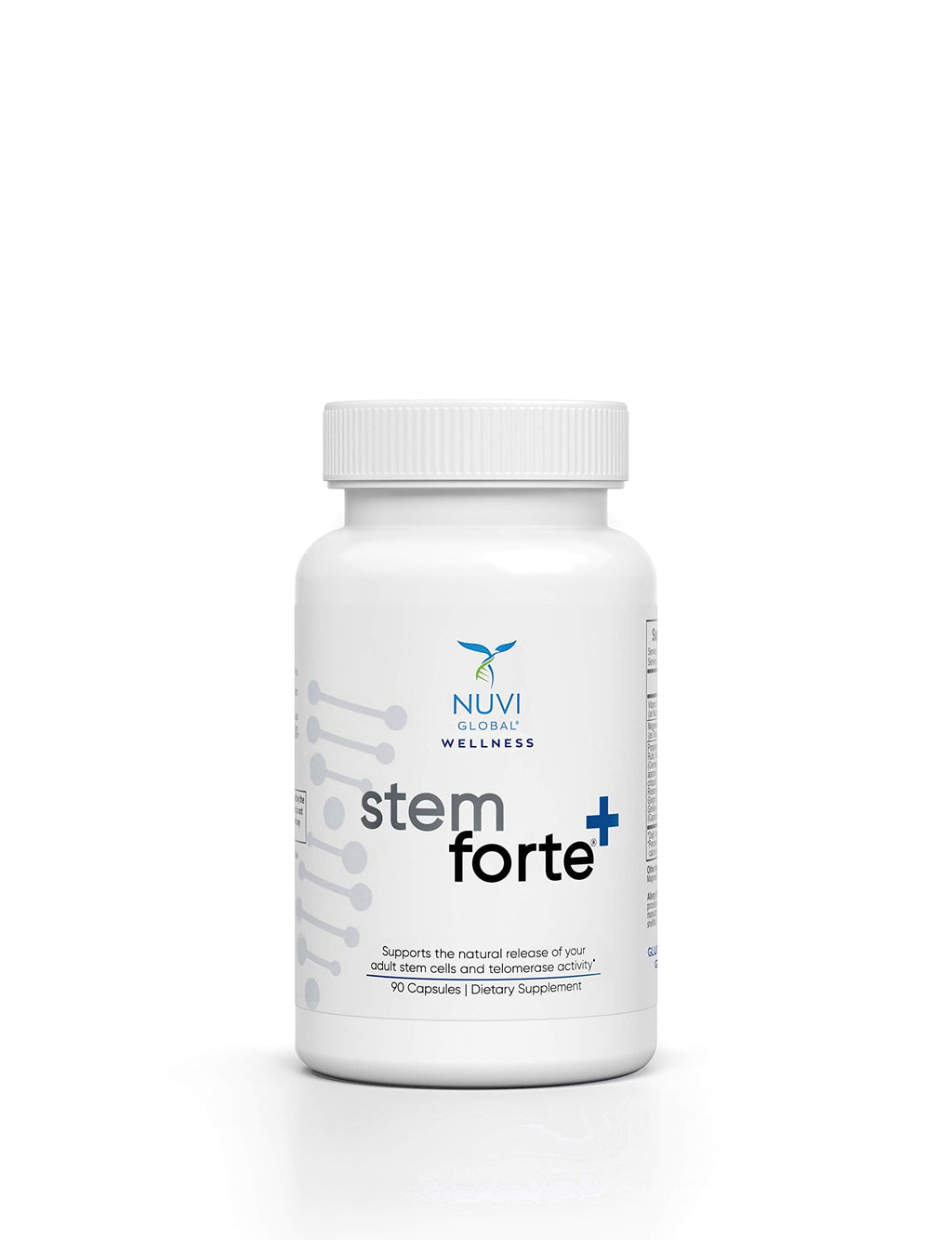NUVI Wellness Stem Forte+ supplement bottle on a white background