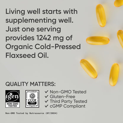 Sports Research Organic Flaxseed Oil Softgels 1242mg - Plant Based Omega 3 Supplement with 720mg ALA for Women & Men - Non-GMO, Soy & Gluten Free (200 Count) Sports Research buy supplements Au