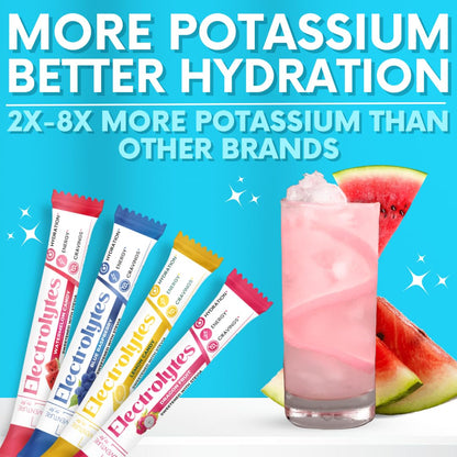 My Adventure to Fit Electrolytes Powder Packets – 16 Sugar-Free Hydration Packets, Potassium Supplement, Watermelon Candy, Blue Raspberry, Lemon Candy, Dragon Fruit