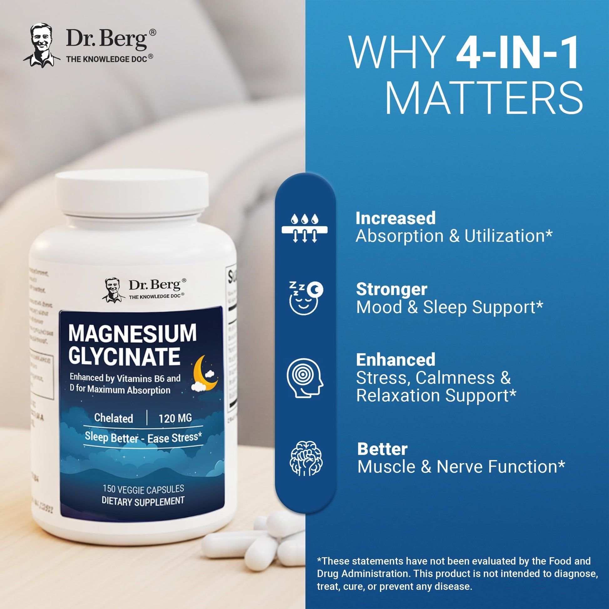 Dr. Berg Magnesium Glycinate 150ct – 4-in-1 Chelated for Muscle, Nerve, Sleep & Stress Support*– w/ D3, B6 & Zinc – 4X Lab-Tested – No Fillers – Formulated in USA, GMP-Certified Dr. Berg Nutritionals buy supplements Au