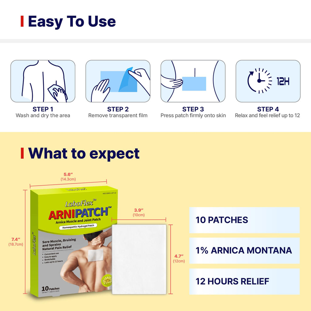 Arnica Hydrogel Pain Relief Patches | Natural Relief for Muscle, Joint, Bruises & Swelling | Flexible, Non-Greasy & Long-Lasting | Great for Back, Knee & Neck Pain (3.9"x4.7", 10, Count) Wooshin LabottachBuy Supplements Australia
