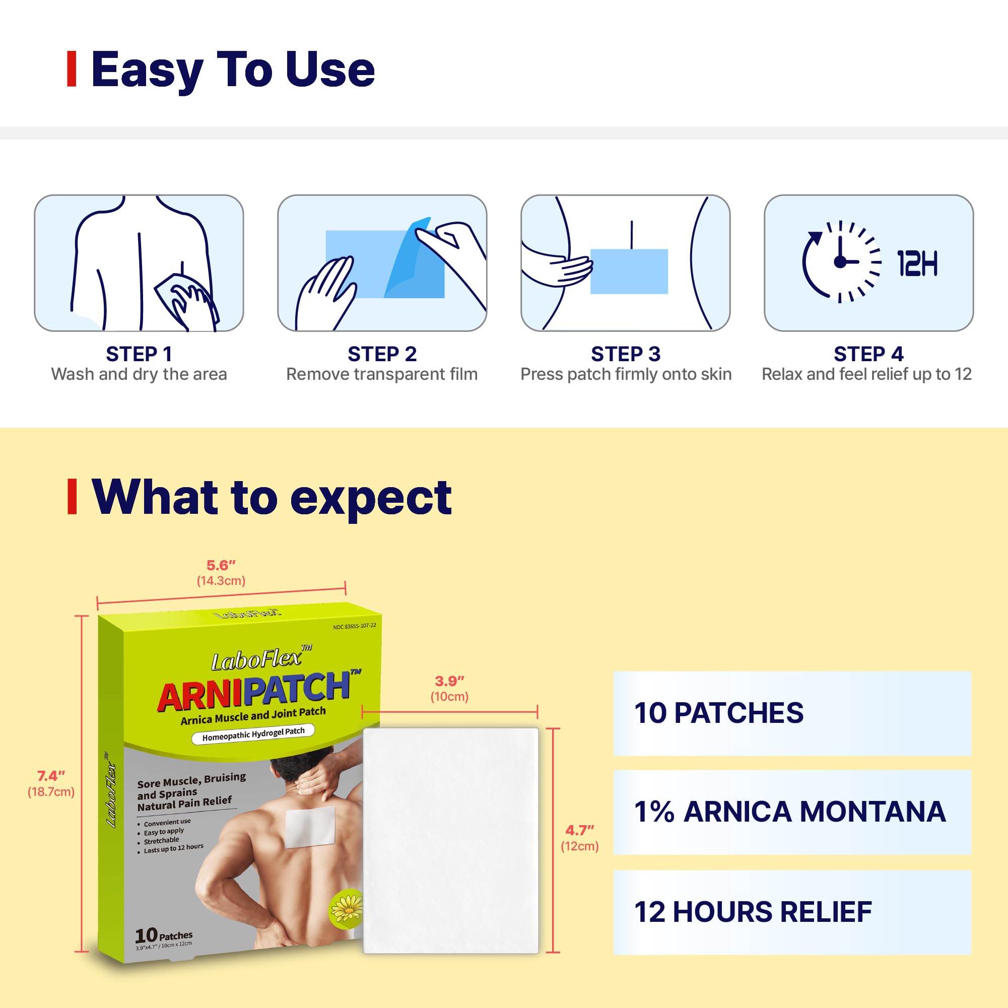 Arnica Hydrogel Pain Relief Patches | Natural Relief for Muscle, Joint, Bruises & Swelling | Flexible, Non-Greasy & Long-Lasting | Great for Back, Knee & Neck Pain (3.9"x4.7", 10, Count) Wooshin LabottachBuy Supplements Australia