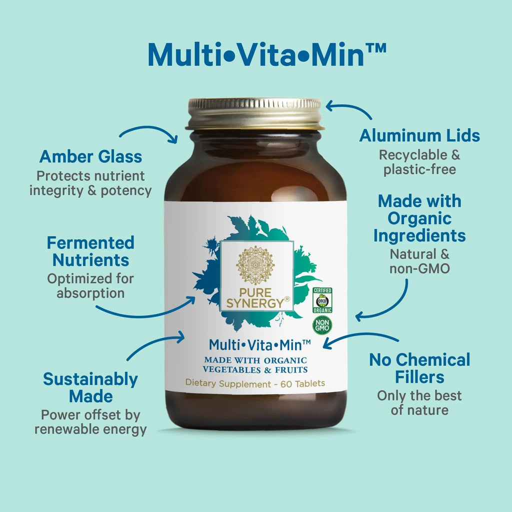 PURE SYNERGY Multi·Vita·Min | Vegan Multivitamin Made with Organic Whole Foods | Twice Daily Supplement for Men and Women PURE SYNERGY