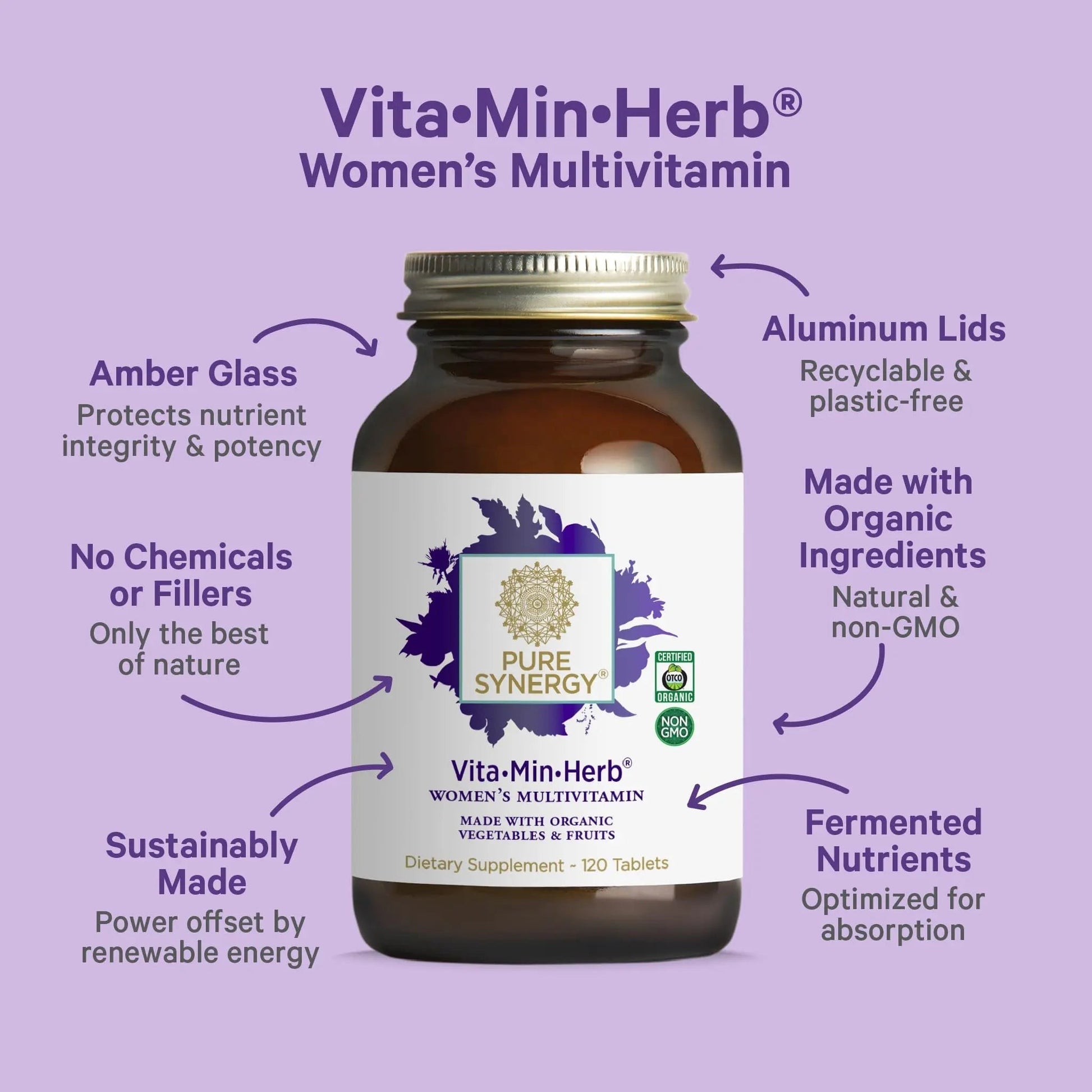 PURE SYNERGY Vita·Min·Herb for Women | Women’s Comprehensive Multivitamin Supplement | Made with Organic Whole Food Non-GMO & Vegan Ingredients | PURE SYNERGY