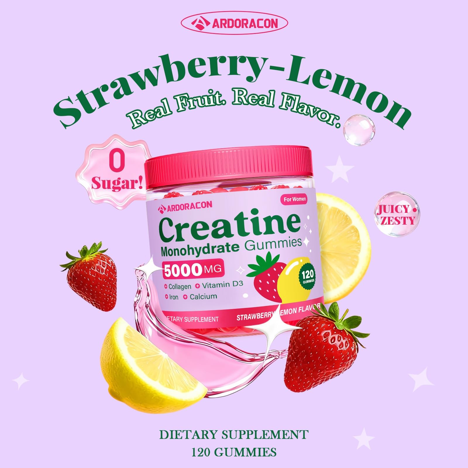 Creatine for Women, Creatine Monohydrate Gummies with Collagen, Vitamin D3 & Calcium for Muscles, Booty & Energy, Flavored Sugar Free Creatine Gummies Post