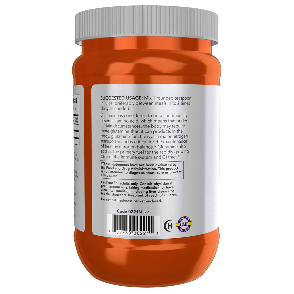 NOW Foods Sports Nutrition, L-Glutamine Pure Powder, Nitrogen Transporter*, Amino Acid, 1-Pound