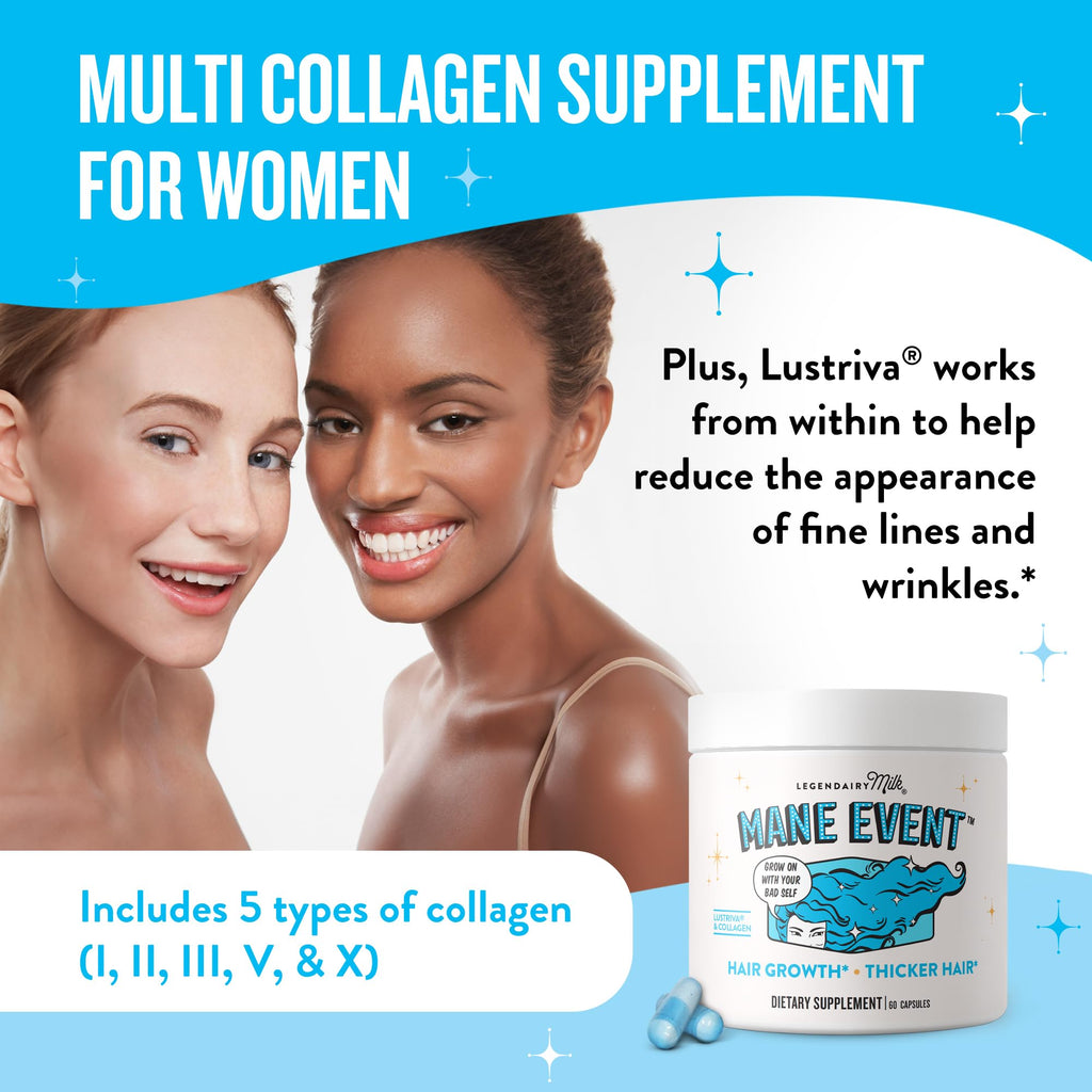 Legendairy Milk Hair Growth Vitamins for Women - Biotin for Hair Growth with Collagen & Lustriva, Hair Loss Products & Supplements for Thinning, Thicker, Fuller, Stronger Skin & Nails, Mane Event™ Legendairy MilkBuy Supplements Australia