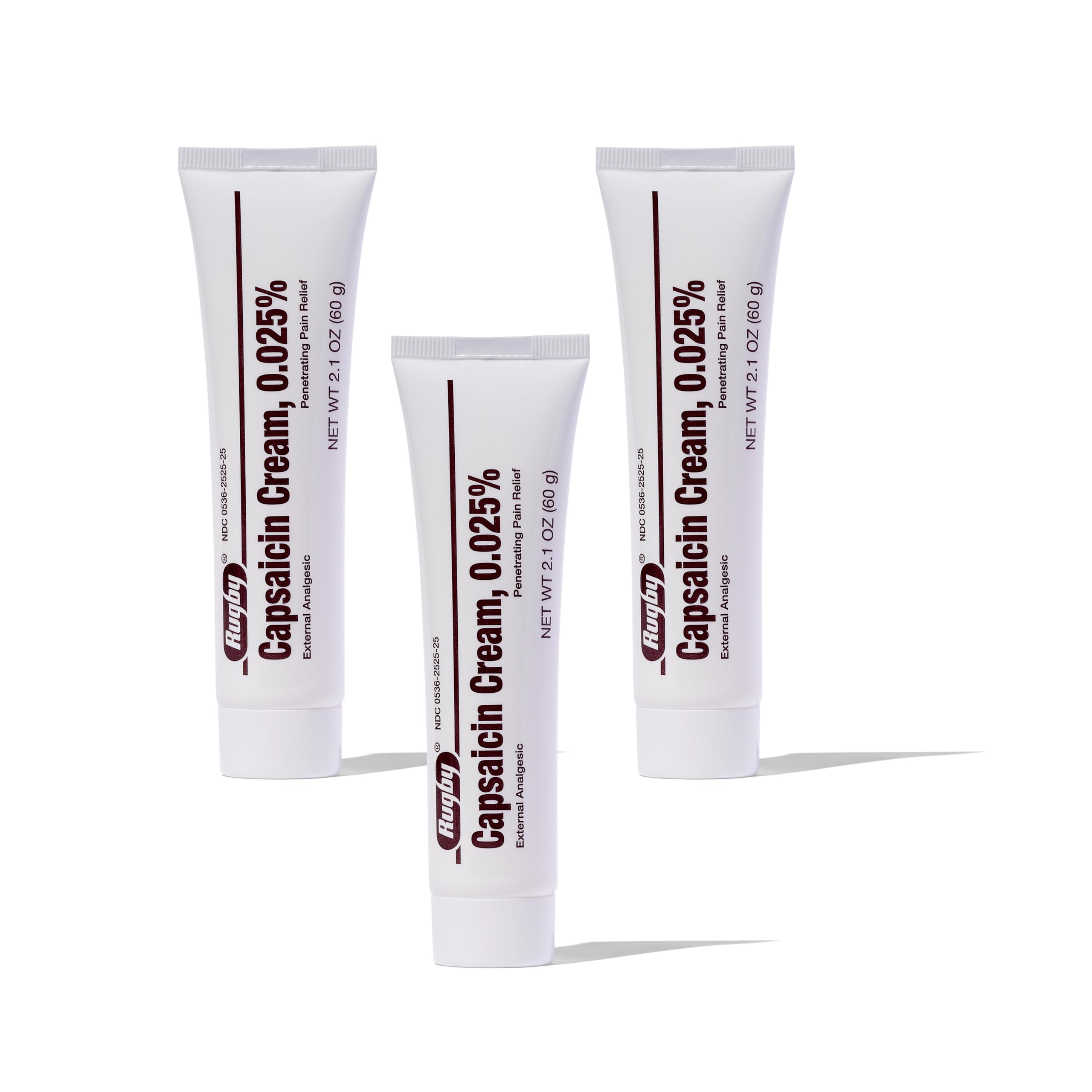Rugby Capsaicin 0.025% Cream for Penetrating Pain Relief - 2.1 Oz (60g) (3 Pack) RUGBY LABORATORIESBuy Supplements Australia