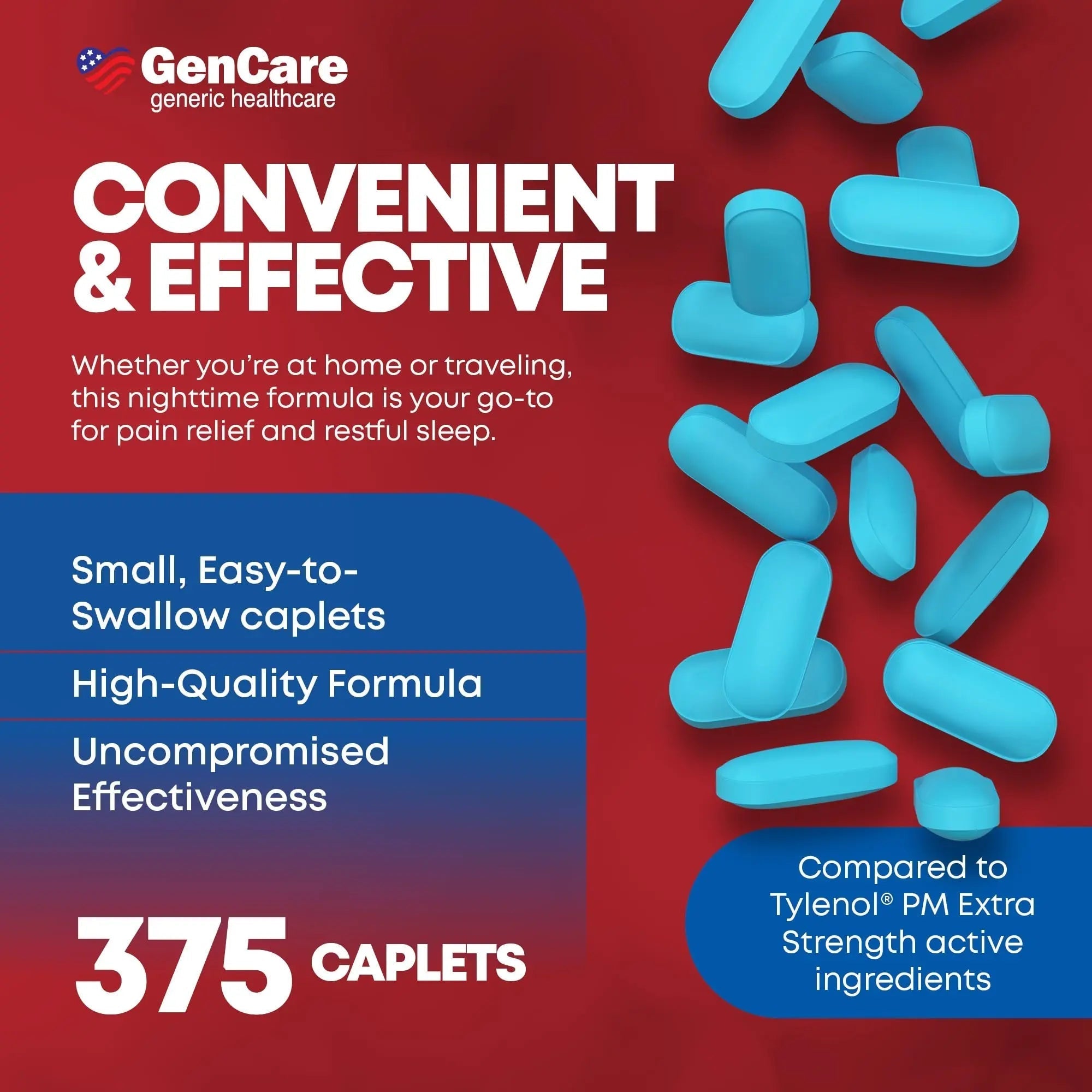 GenCare Extra Strength Acetaminophen PM 500 mg (375 Tablets) | Ultimate Pain Relief & Sleep Support for Adults | Quick Acting & Non Habit Forming Headache Relief | Eases Aches & Joint Discomfort GenCareBuy Supplements Australia